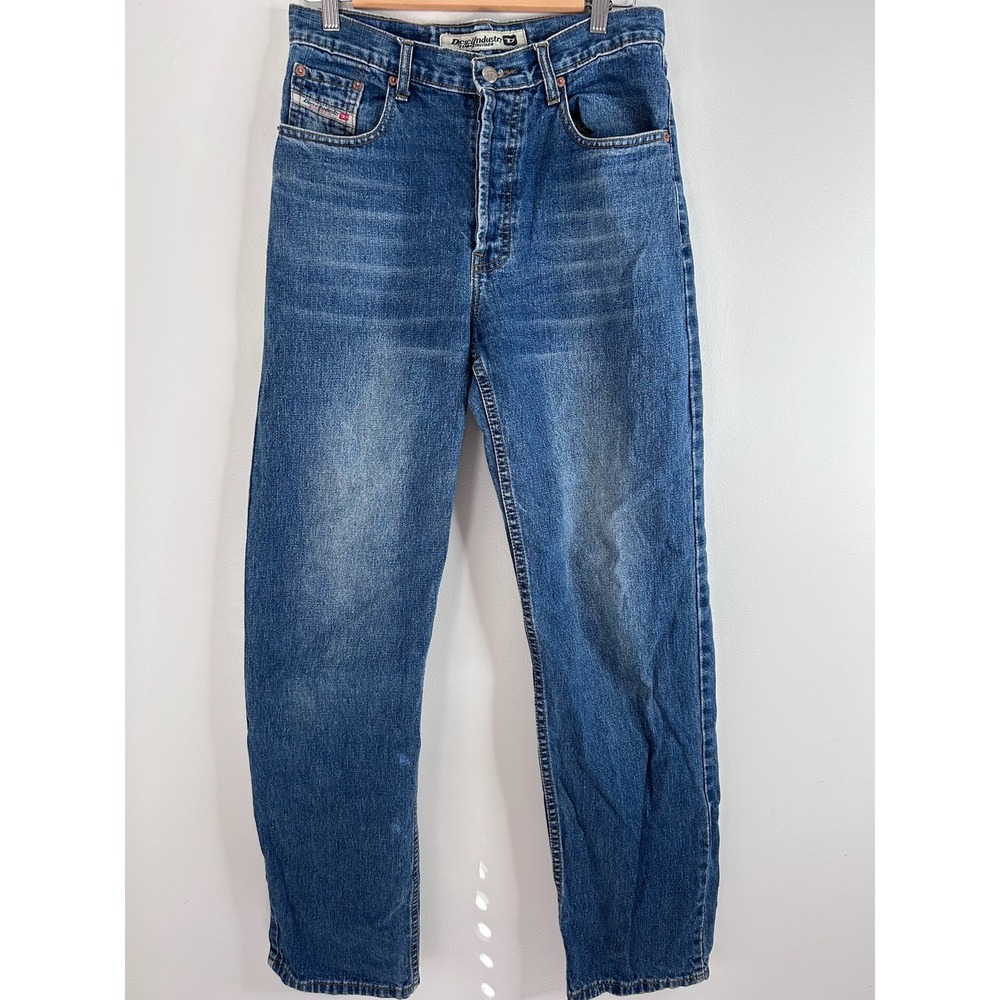 VTG Diesel Industry Mens Straight Leg Blue Jeans Button Fly Size 30 Grunge Y2K